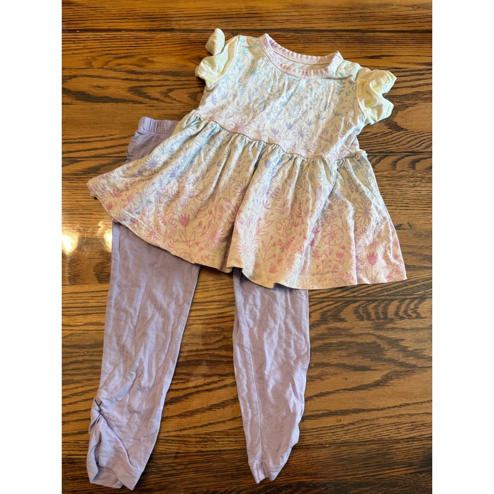 Birdie Bean Peplum Leggings Set Kids 12-18 Months Purple Floral Bamboo Ruffle